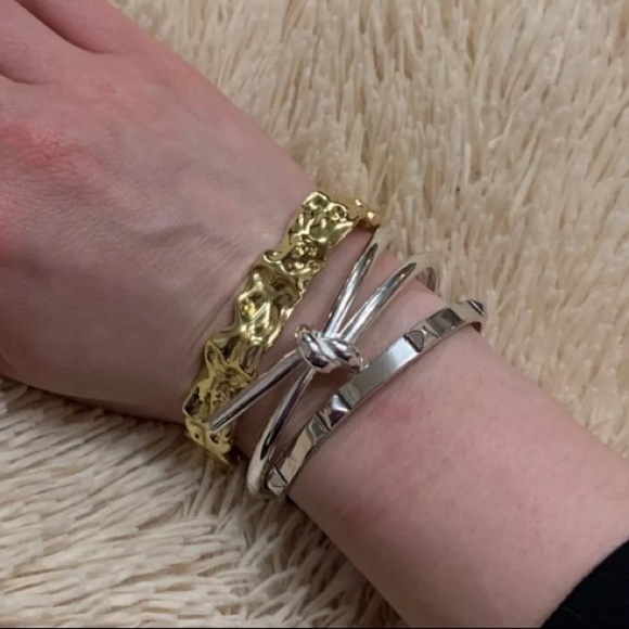 Sterling Silver Bow Knot Bangle Cuff Bracelet - Picture 7 of 7